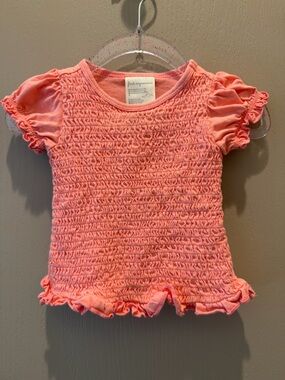 First Impressions Pink Smocked Ruffle Short Sleeve Top